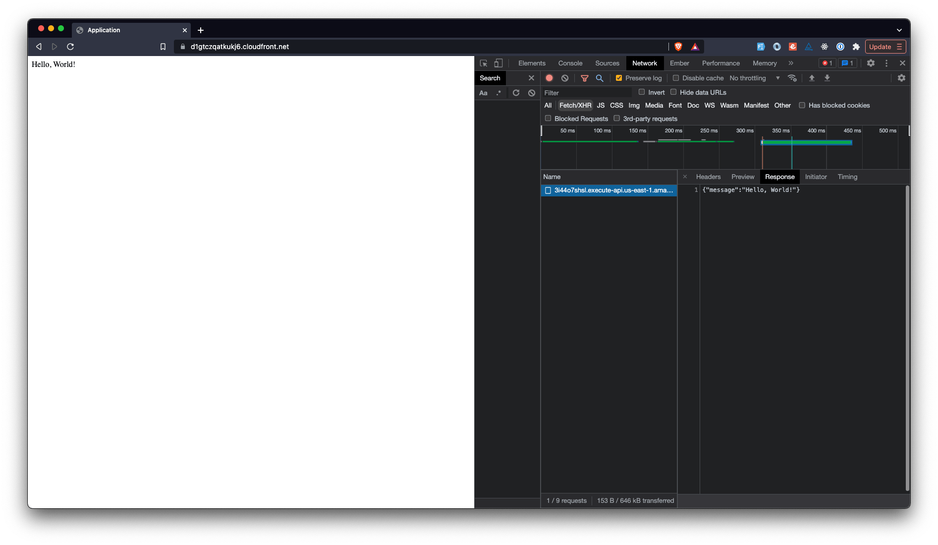 Browser showing the Go serverless function response in the prod deployment
