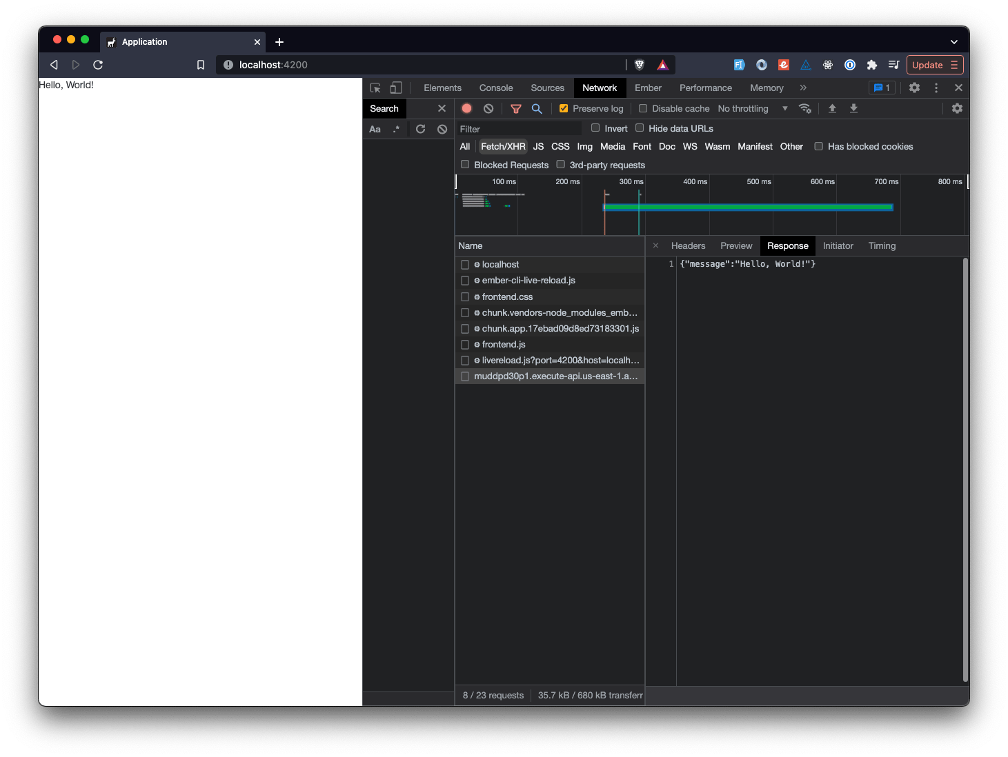 Browser showing the Go serverless function response