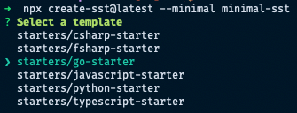 Minimal SST Command and serverless function template choice