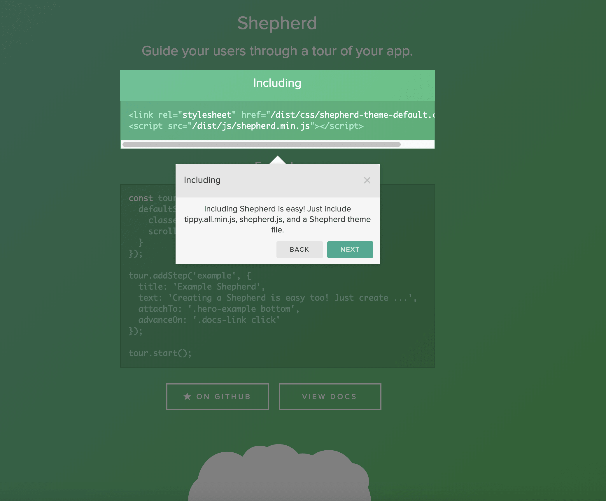 Shepherd demo page showing an active tour